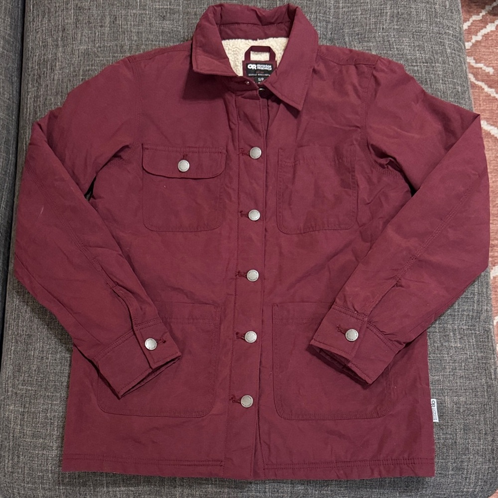 Outdoor Research Lined Chore Jacket Burgundy Sherpa Lined Utility Coat Small - Picture 2 of 10